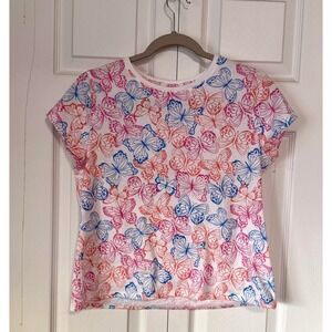 Wonder Nation Girls XL Plus Butterfly Print Short Sleeve T-Shirt Multi colored